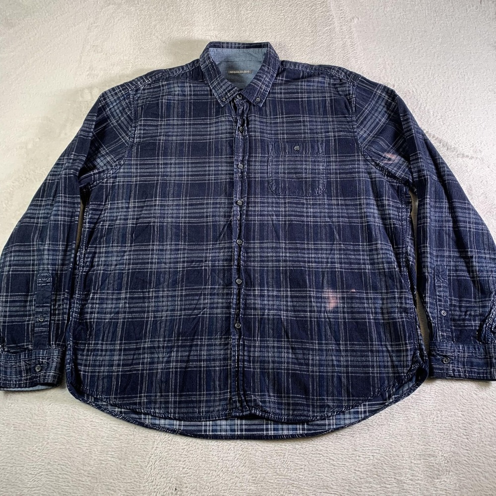 Michael‎ Bastian Shirt Mens 2XL Blue Plaid Corduroy Button Down Long Sleeve FLAW